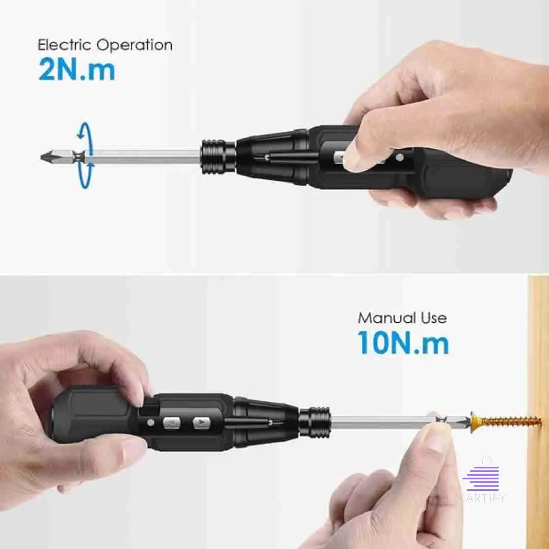 A person is using a Martify eztorque 360 the ultimate cordless screwmaste to open a door